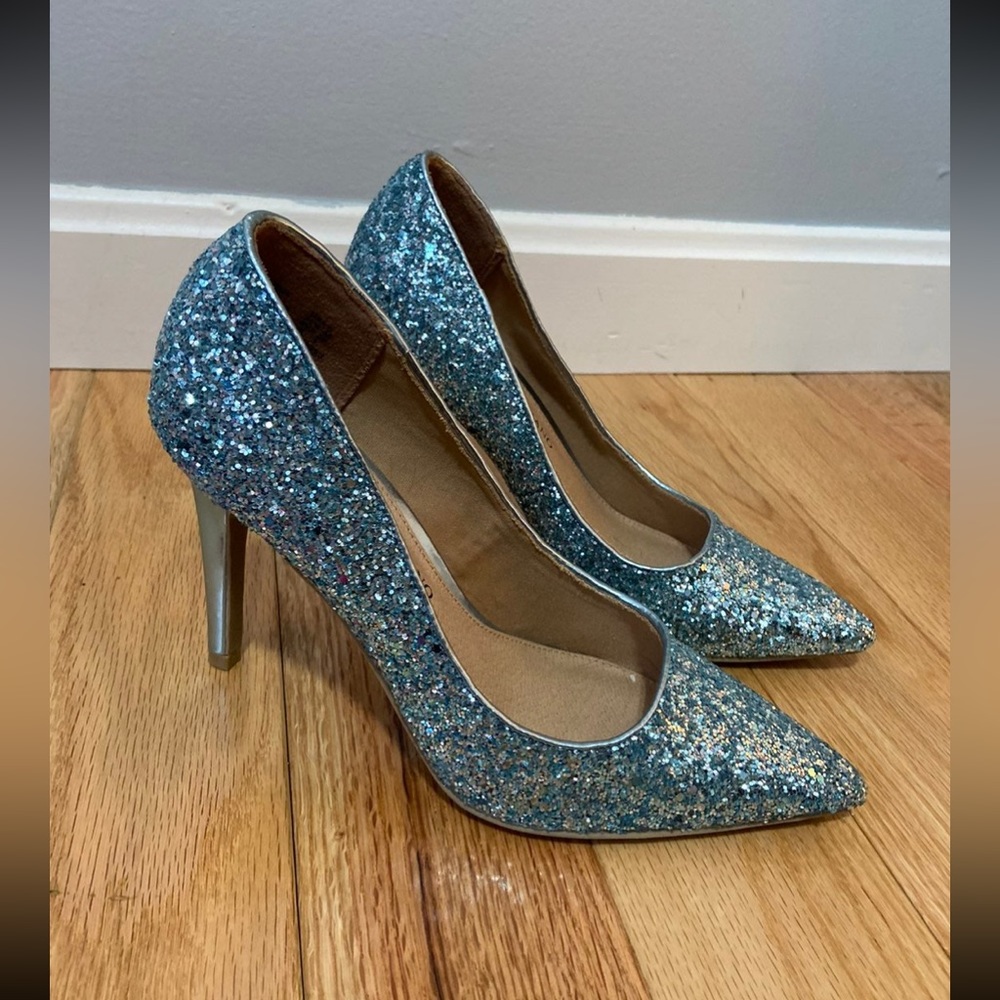 Christian Siriano blue sparkle heels
